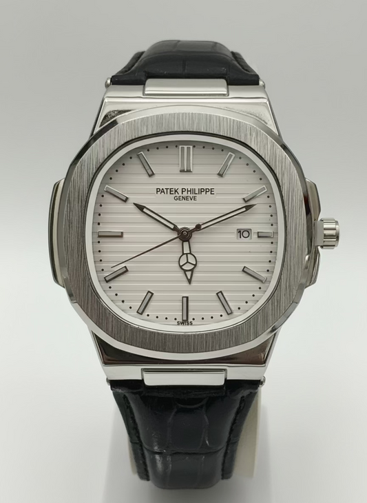 Petek Philippe Leather Strap Watch with White Dial