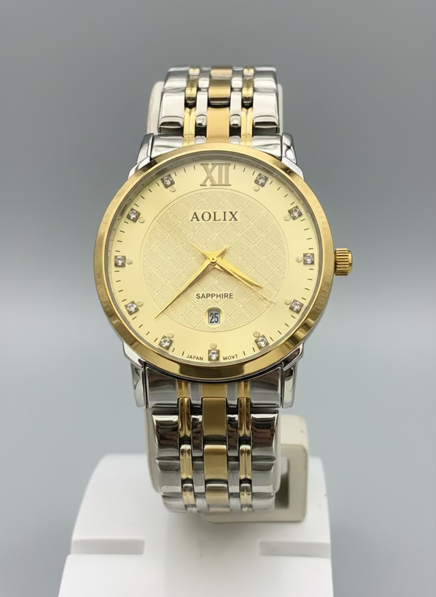 Men's Silver & Golden Chain Luxury Watch