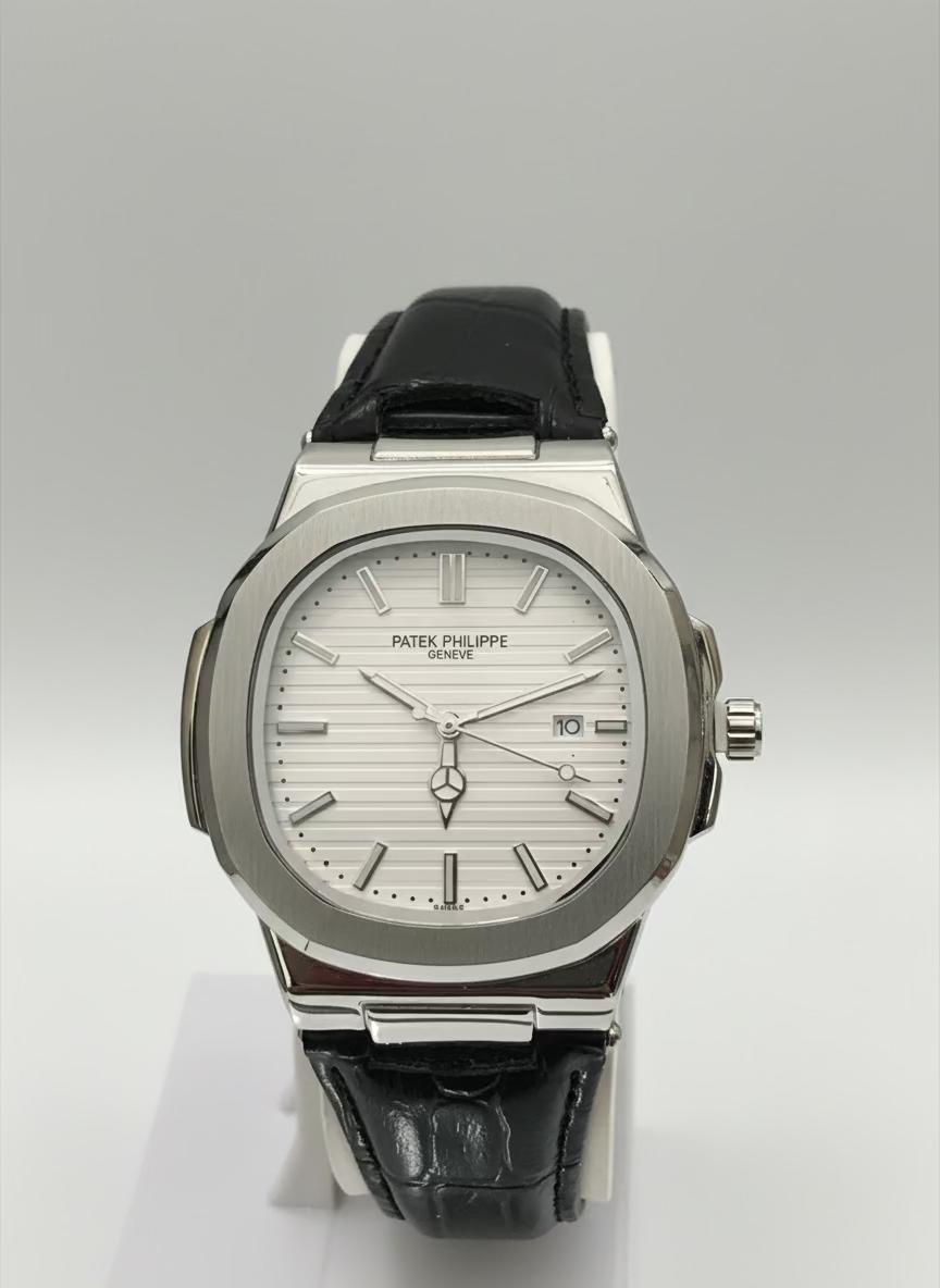 Petek Philippe Leather Strap Watch with White Dial