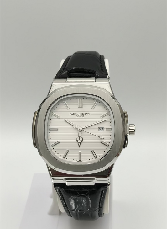 Petek Philippe Leather Strap Watch with White Dial