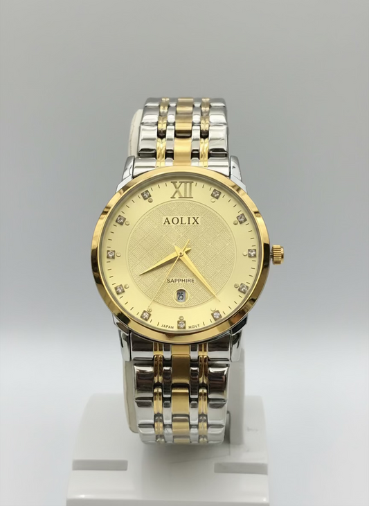 Men's Silver & Golden Chain Luxury Watch