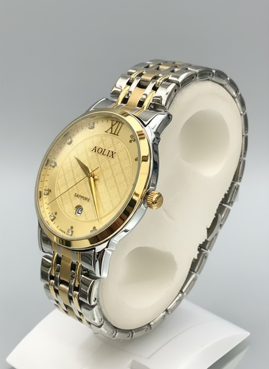 Men's Silver & Golden Chain Luxury Watch