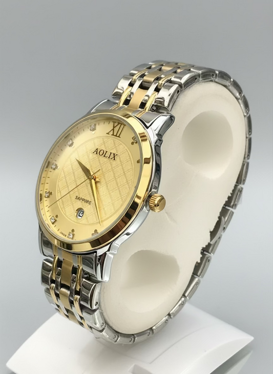 Men's Silver & Golden Chain Luxury Watch